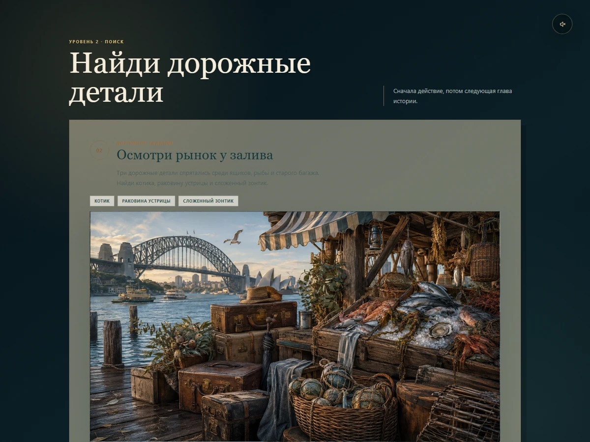 Сцена у залива со спрятанными предметами